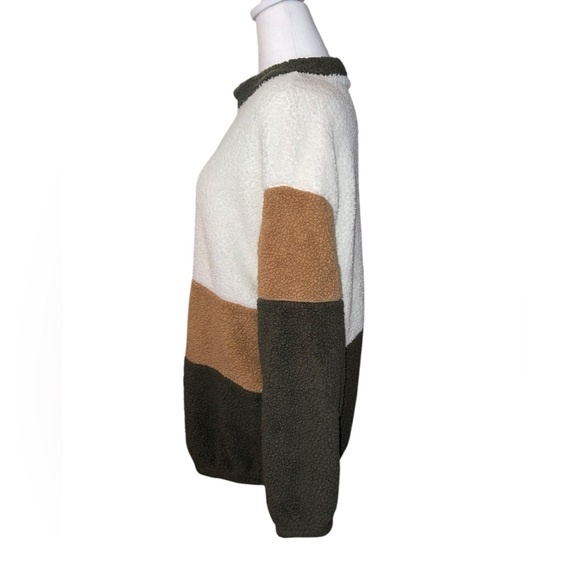 SHEIN Curve brown white and green color block teddy bear zip up size 0XL - Picture 2 of 6